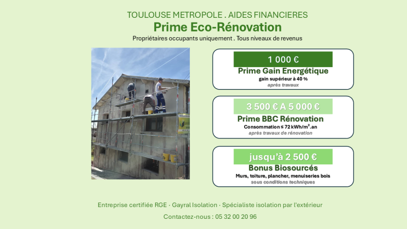 Prime Eco-Rénovation-Toulouse Métropole . Gayral Isolation vous informe